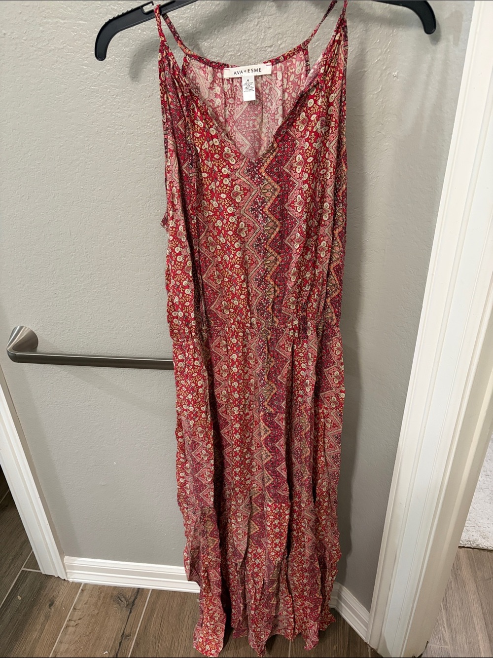 Red Printed Maxi Dress with Spaghetti Straps